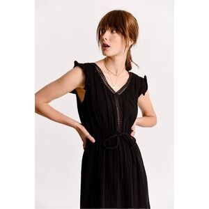 Holly Bracken Muslin Cotton Midi Dress L Black Embroidered Lace Whimsigoth Grung